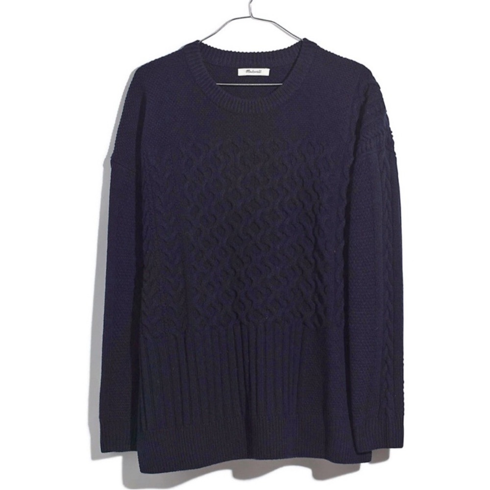Madewell Patchwork Cableknit Tunic Navy Sweater - Size XS